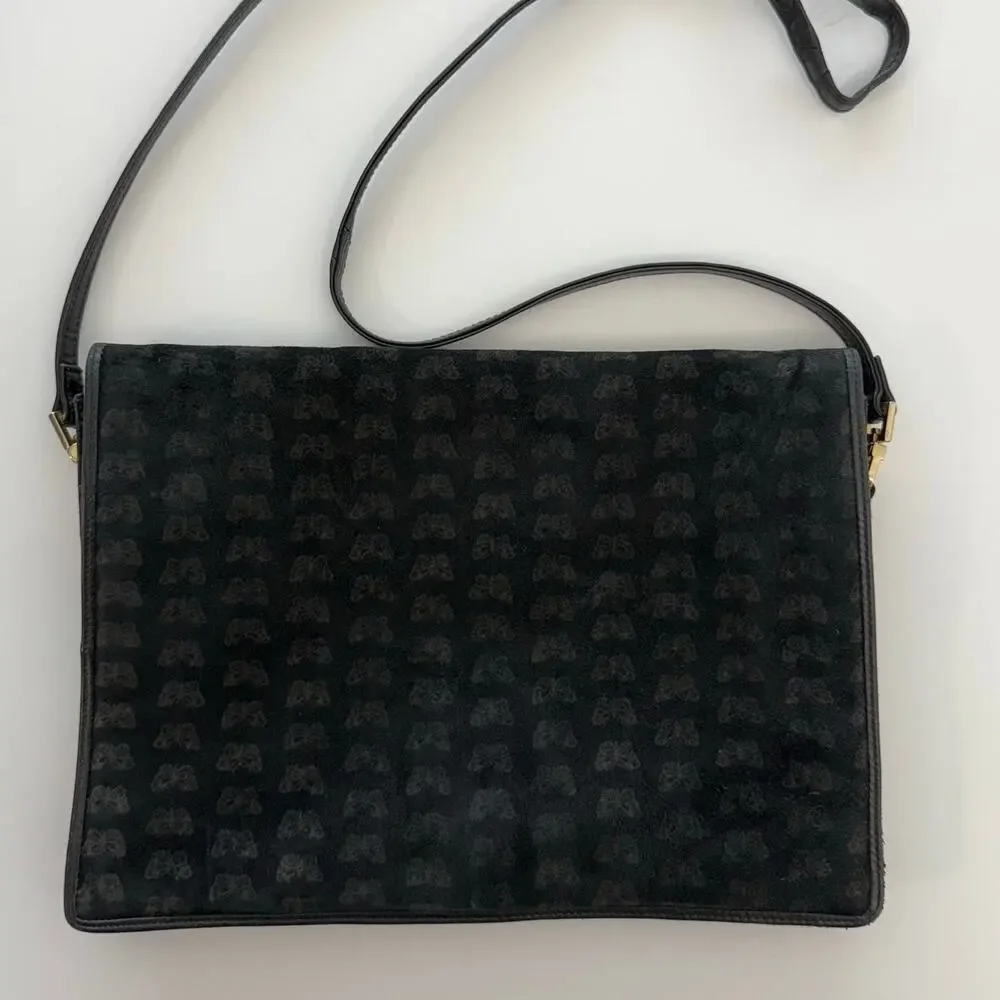 Bottega Veneta Vintage Suede Shoulder Bag Envelope Clutch Black Butterfly Print